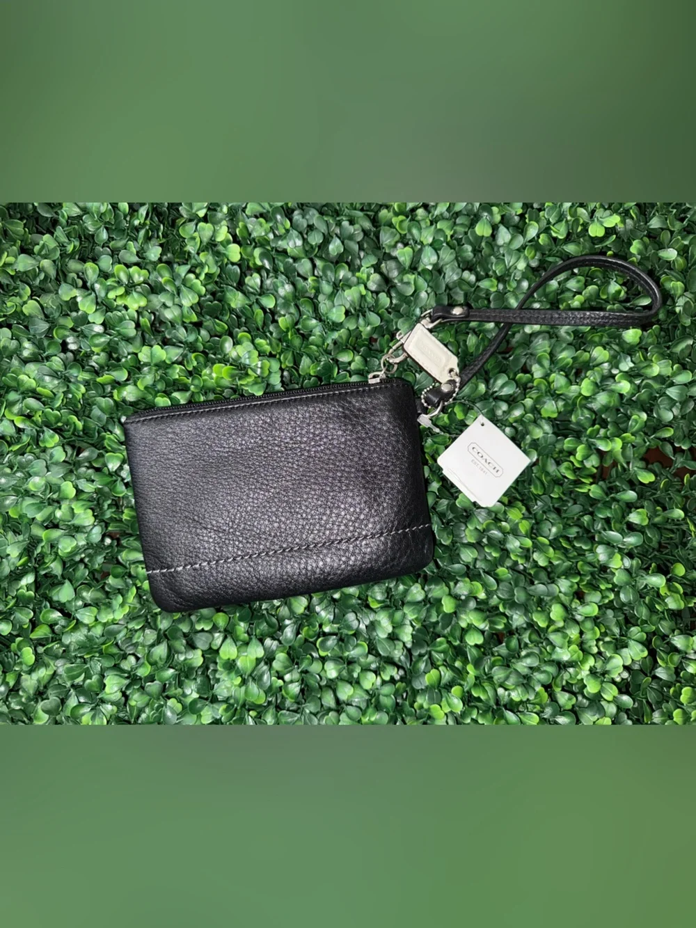 COACH Black Pebbled Leather Wristlet with Silver Hardware *NEVER USED